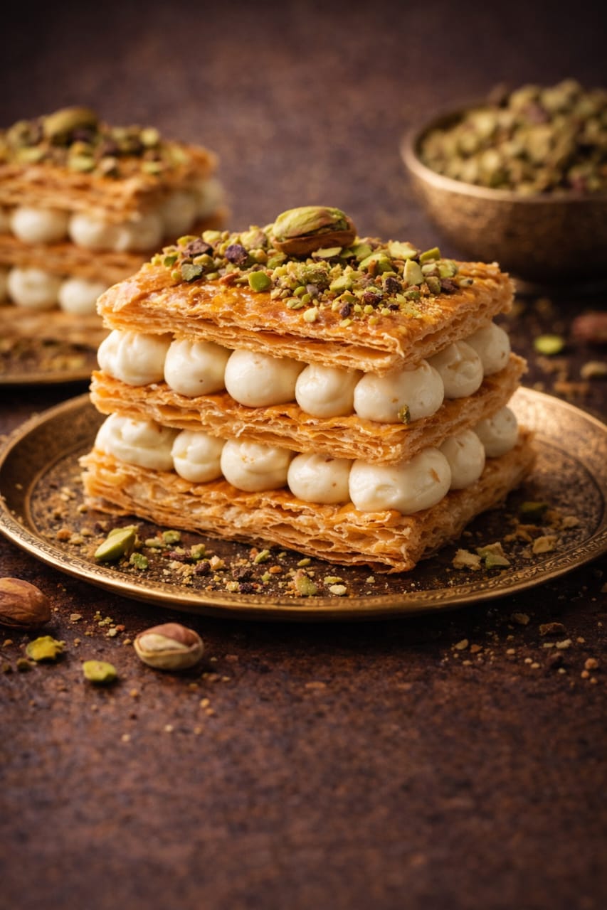Pistachio & Cream Mille-Feuille Dessert